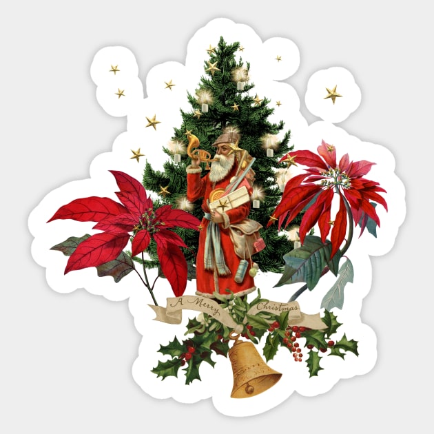 Merry christmas, Santa Claus with gifts and christmas flowers Sticker by Nicky2342